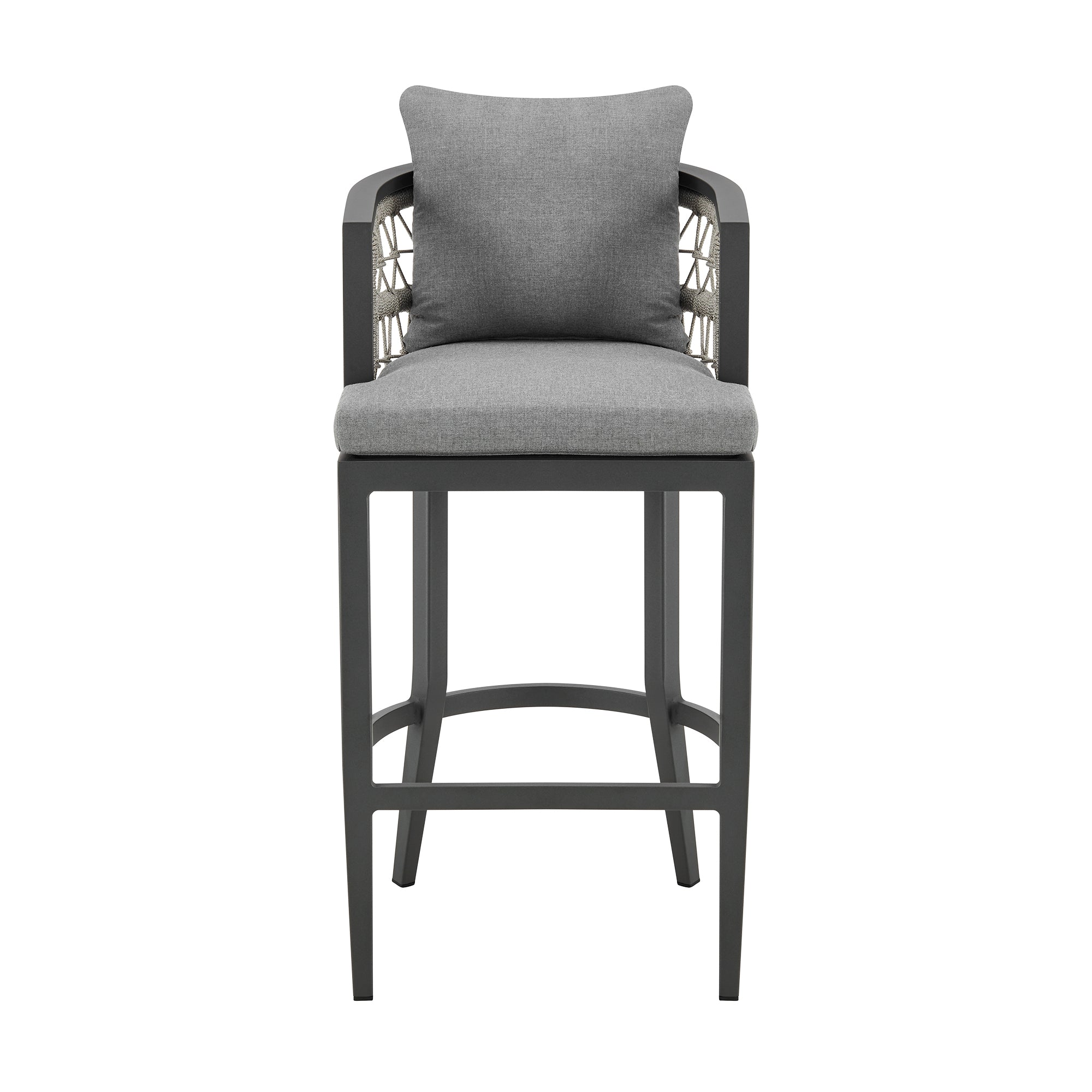 Zella Outdoor Patio Counter Stool in Aluminum with Light Gray Rope