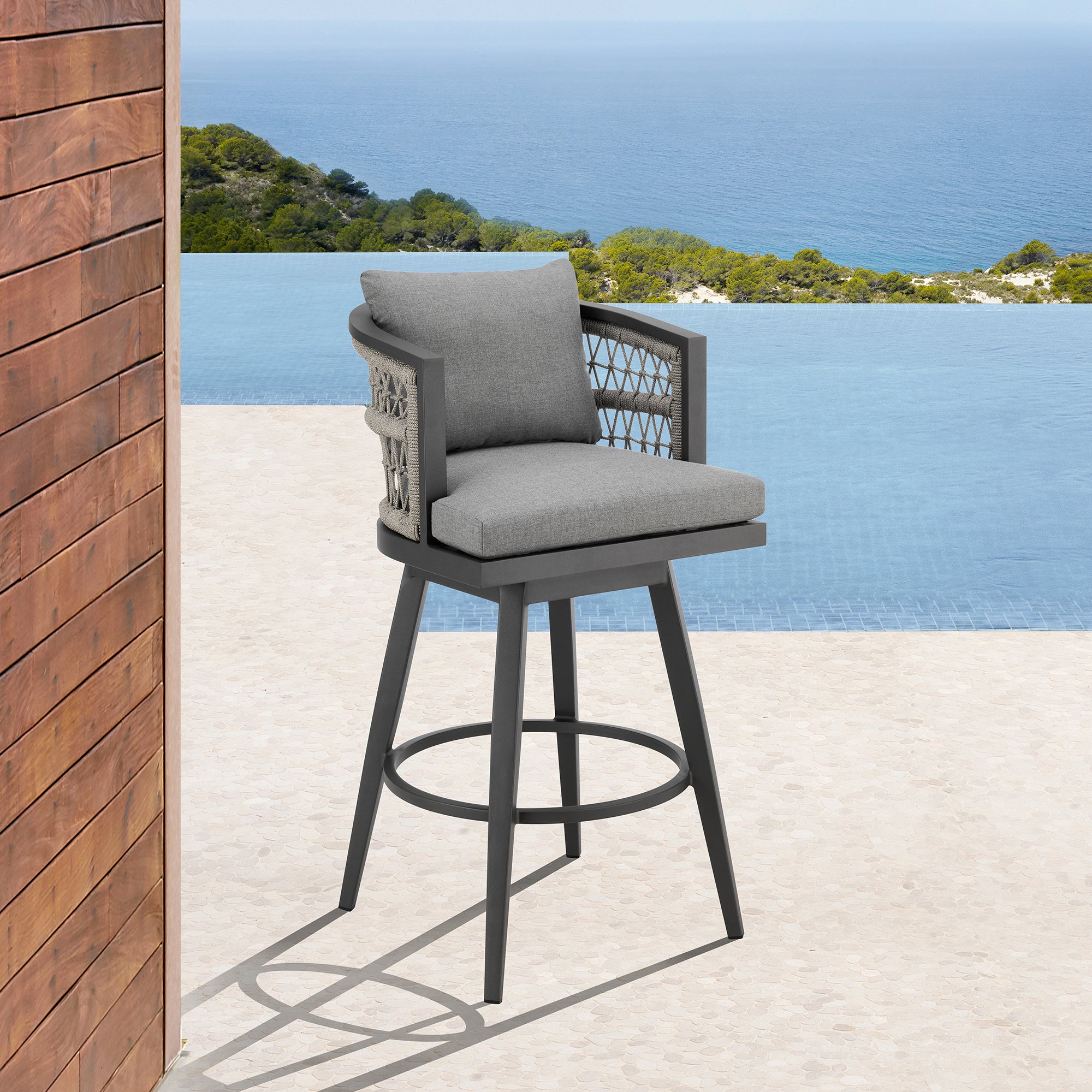 Zella Outdoor Patio Swivel Counter Stool in Aluminum with Light