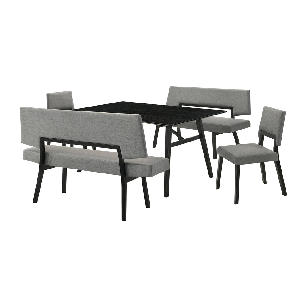 Channell 5-Piece Wood Dining Table Set with Benches