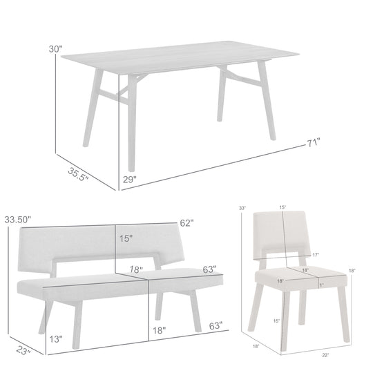 Channell 5 Piece Wood Dining Table Set with Benches