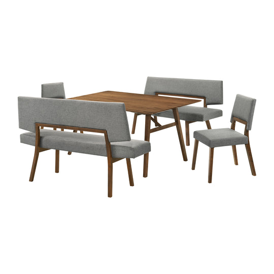 Channell 5-Piece Wood Dining Table Set with Benches