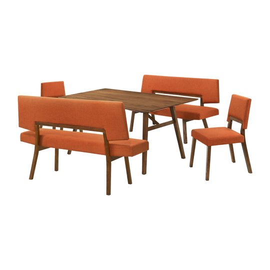 Channell 5-Piece Wood Dining Table Set with Benches