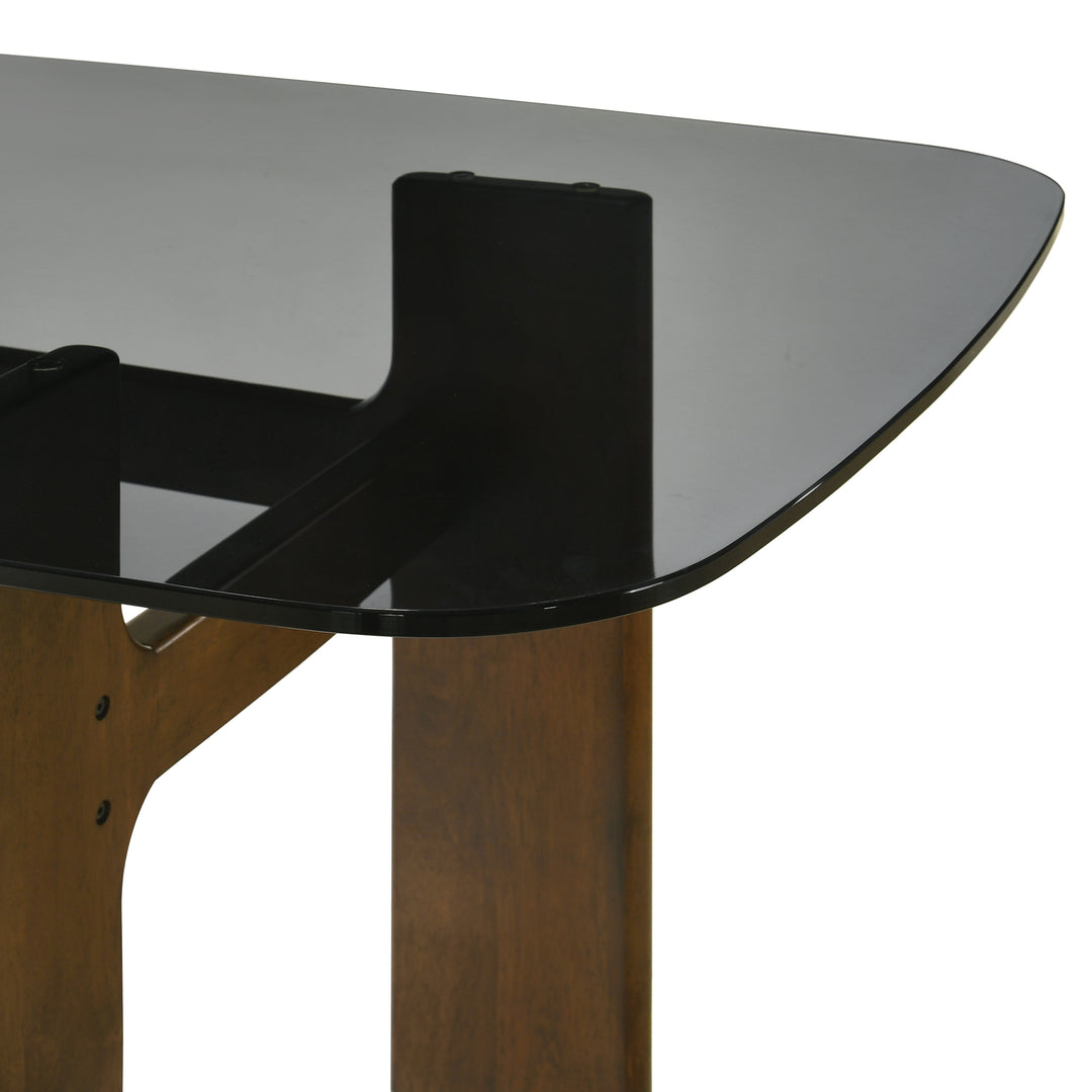 Ileena Mid-Century Modern 7-Piece Wood Dining Set in Walnut with Tempered Glass Top