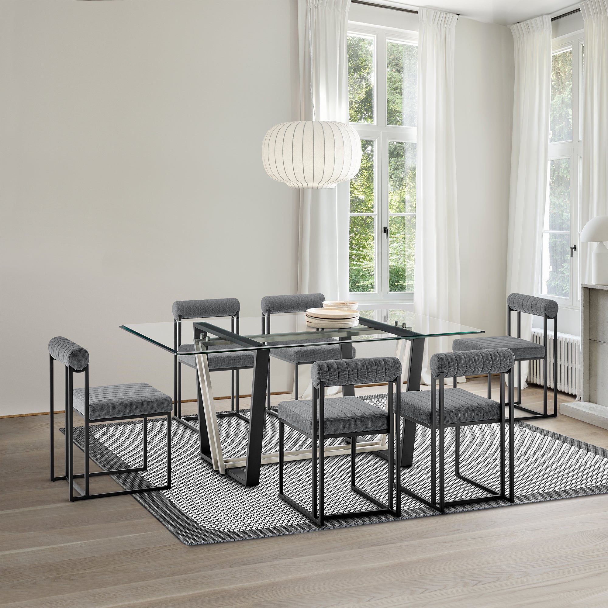 Kai Anastasia 7 Piece Rectangular Glass Dining Table Set with