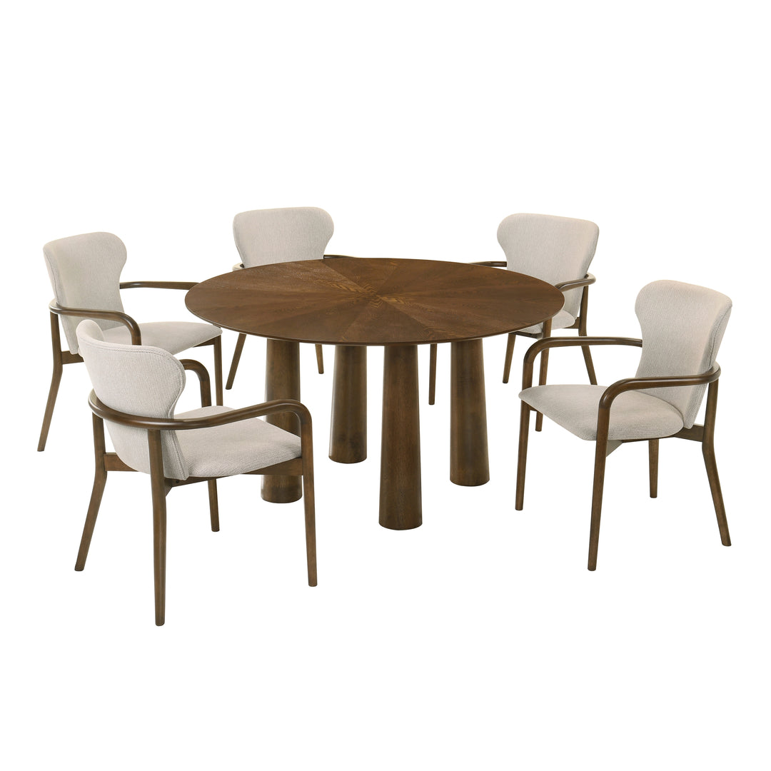 Klarissa Mid-Century Modern 6-Piece Wood Dining Set in Walnut Finish 