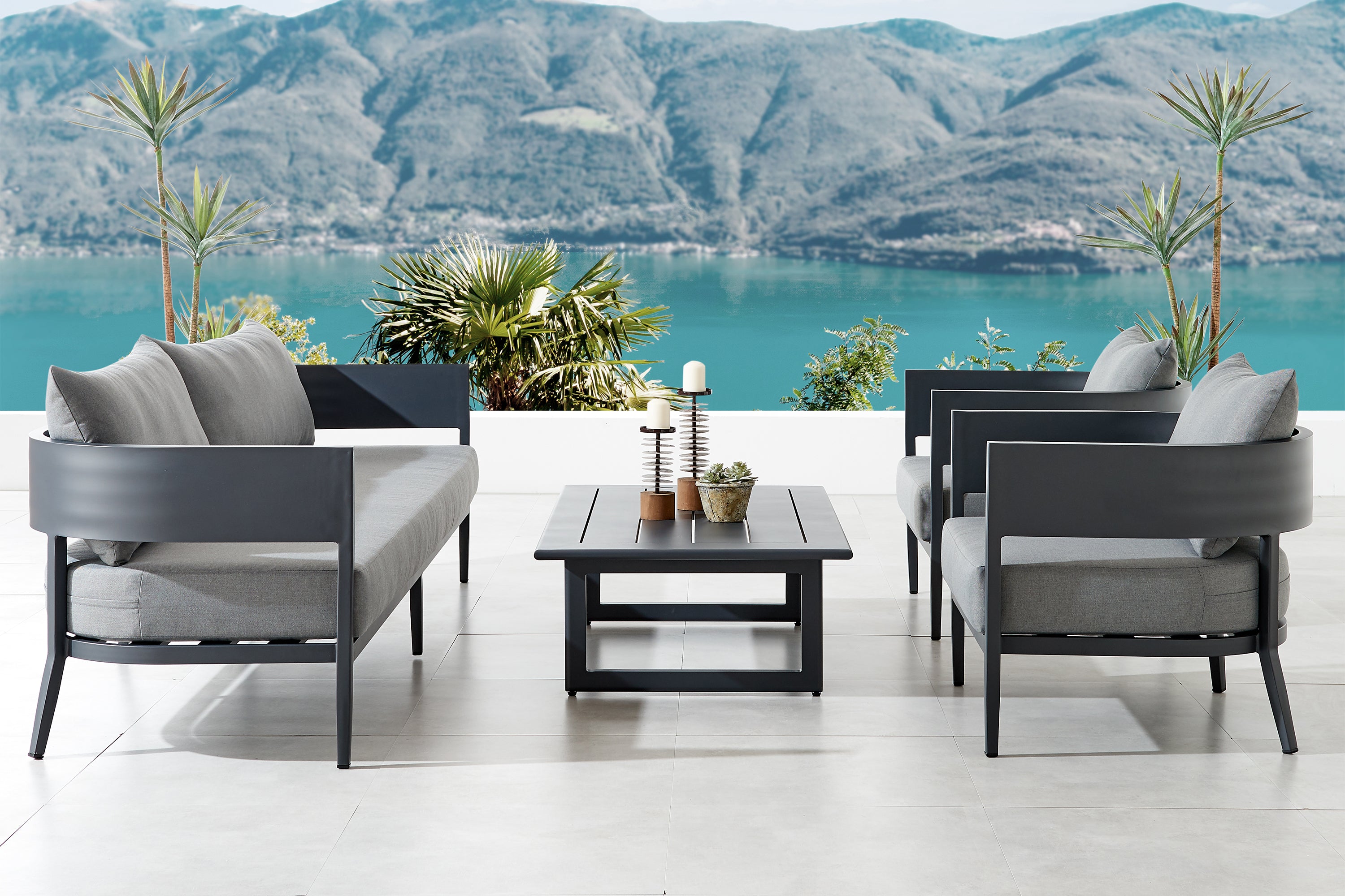 Menorca Outdoor 4 Piece Conversation Set - Thumbnail 3