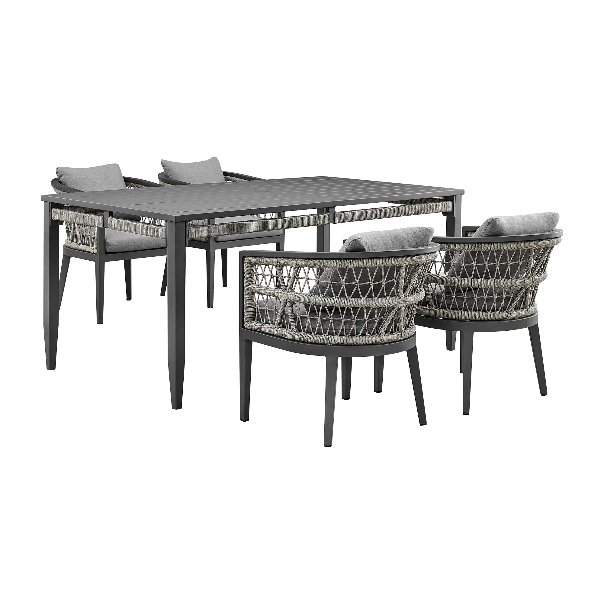 Zella Outdoor Patio 5 Piece Dining Set in Aluminum with Light Gray