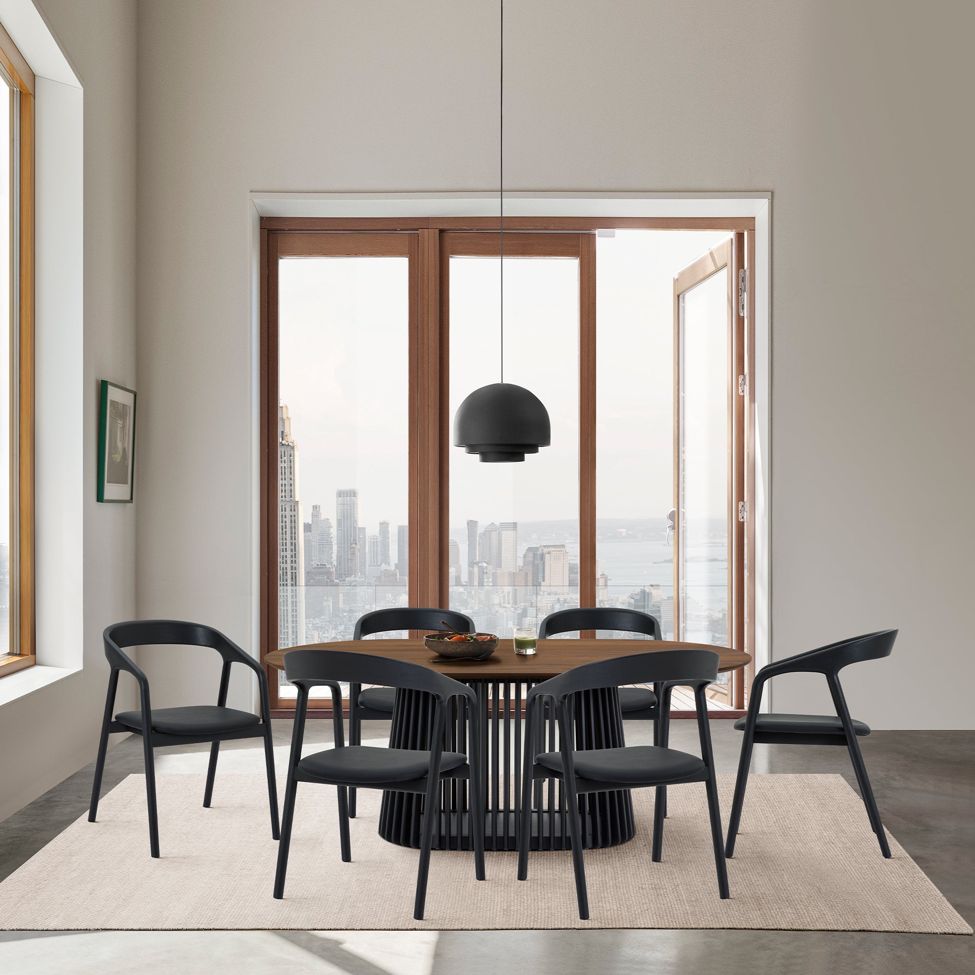 あちゃ　ビベンテ　アームチェア Pasadena Apache 7 Piece Oval Dining Set in Black Oak Finish with