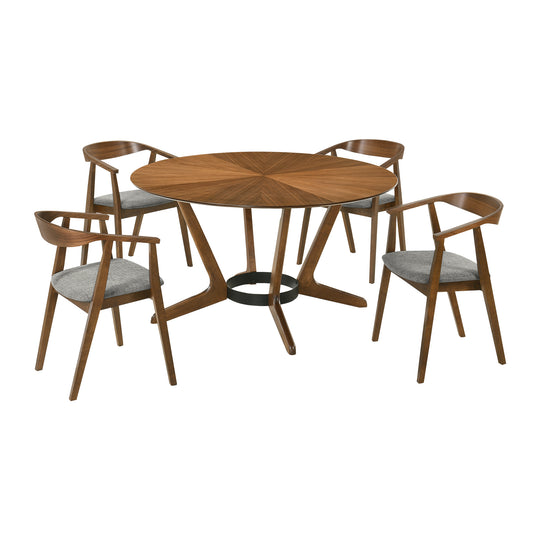 Santana 5 Piece Round Wood Dining Set