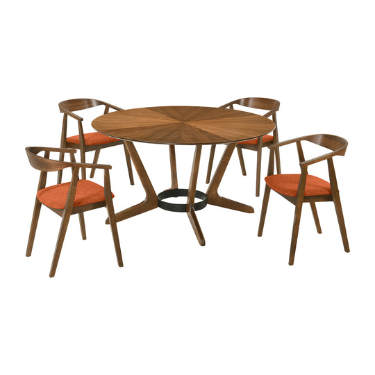 Santana 5 Piece Round Wood Dining Set