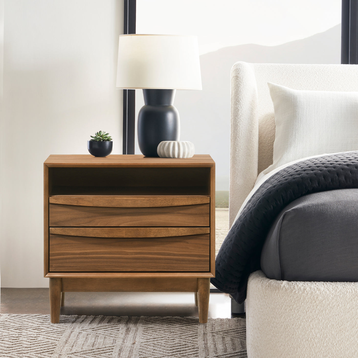 Artemio 2 Drawer Wood Nightstand with Shelf