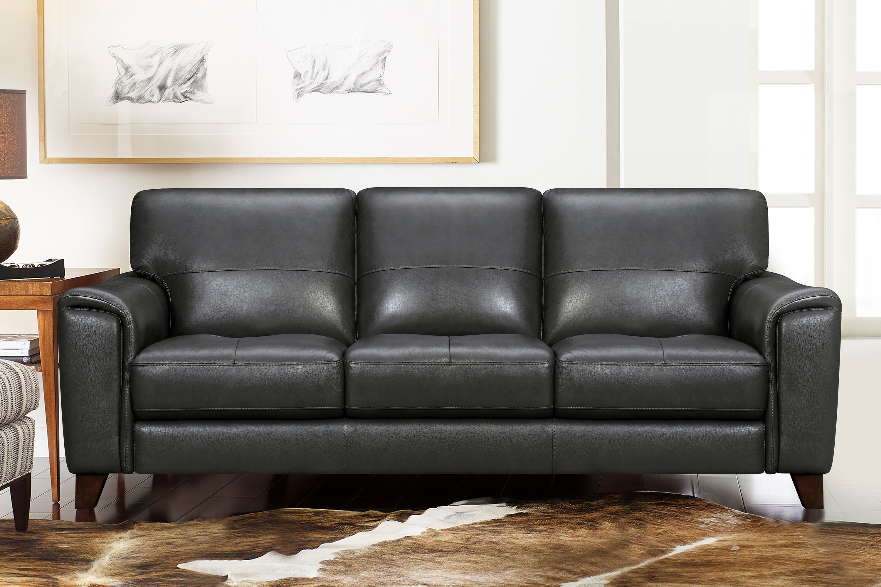 Armen Living Bergen 87 inch Dove Gray Genuine Leather Square Arm Sofa