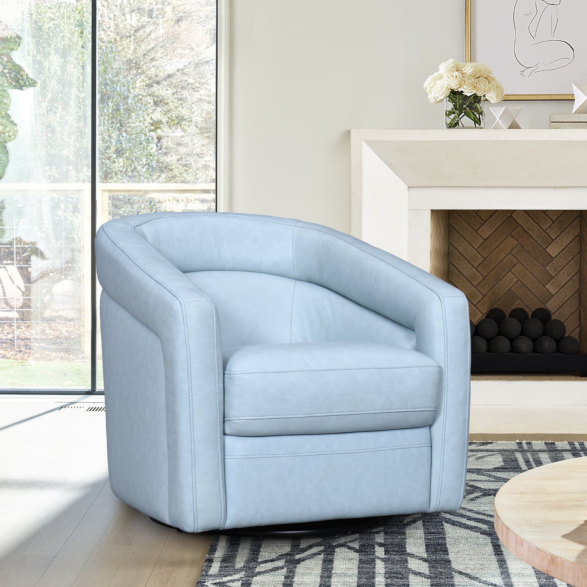 armen living Desi Leather Swivel Accent Chair