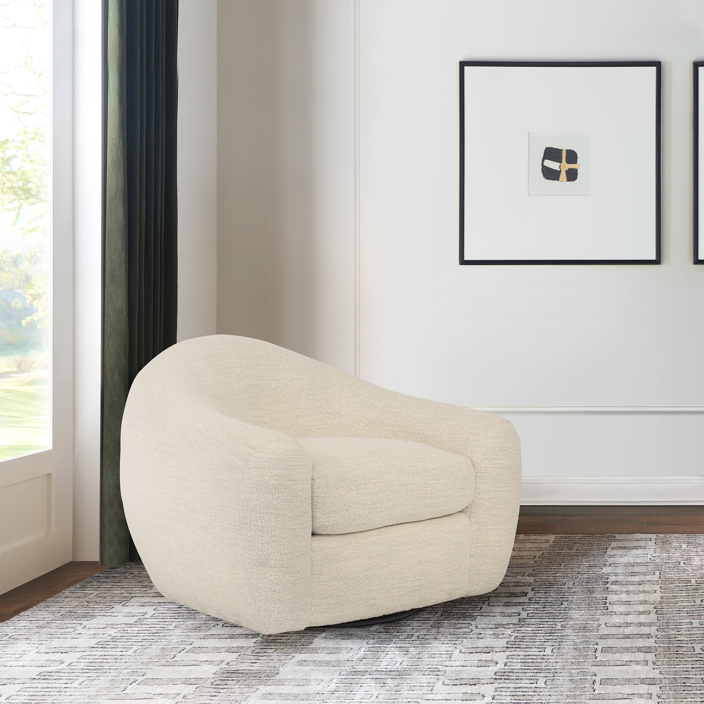 Molly Upholstered Swivel Accent Chair in Pearl