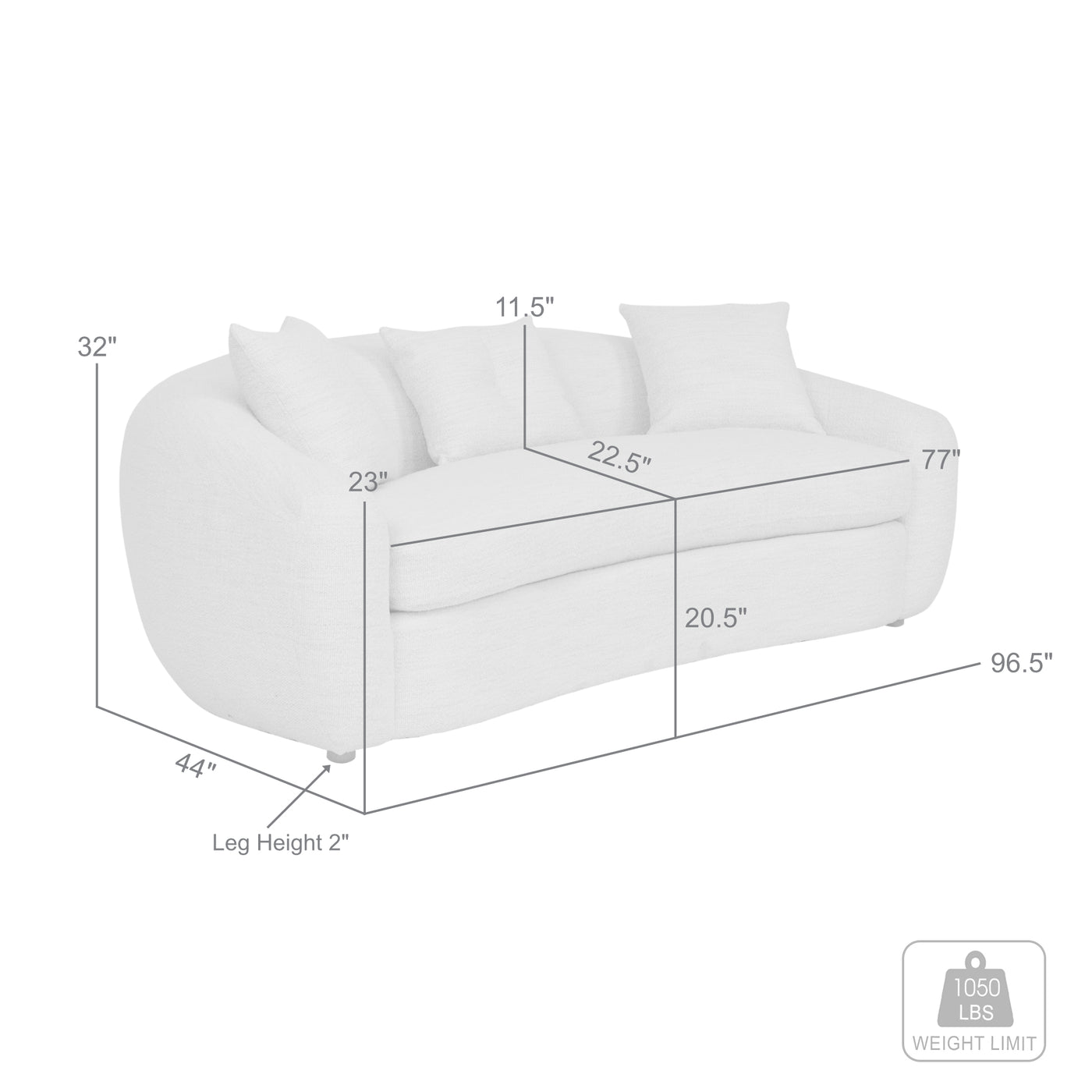 Molly 96.5 in. Upholstered Curved Sofa in Pearl