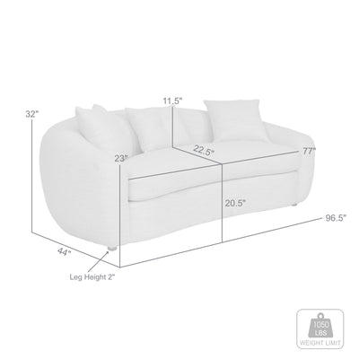 Molly 96.5 in. Upholstered Curved Sofa in Pearl