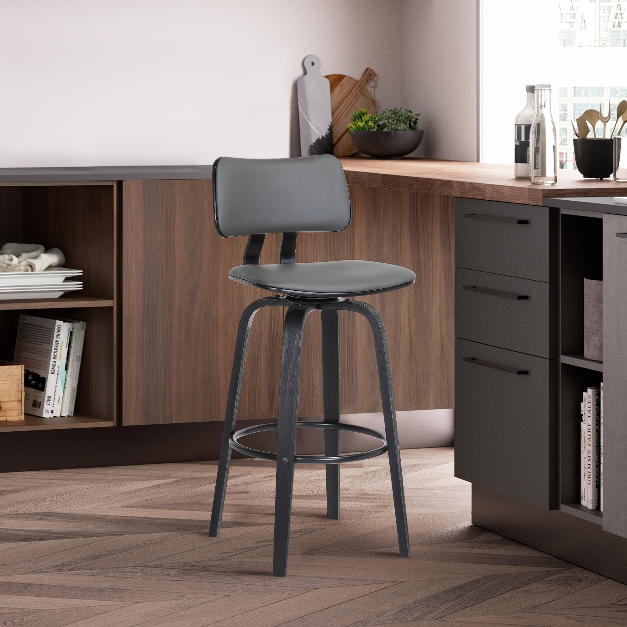 armen living Pico Upholstered Swivel Barstool