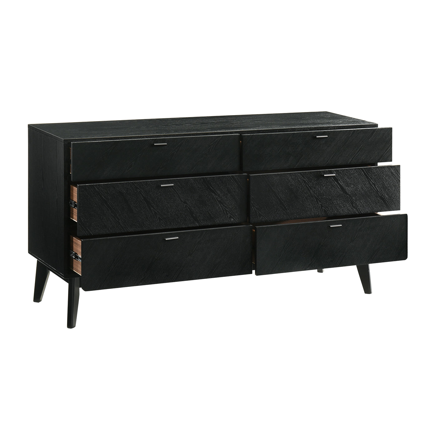 Petra 6 Drawer Wood Dresser in Black Finish