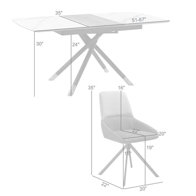 Alora and Maverick Extendable 5 Piece Dining Set