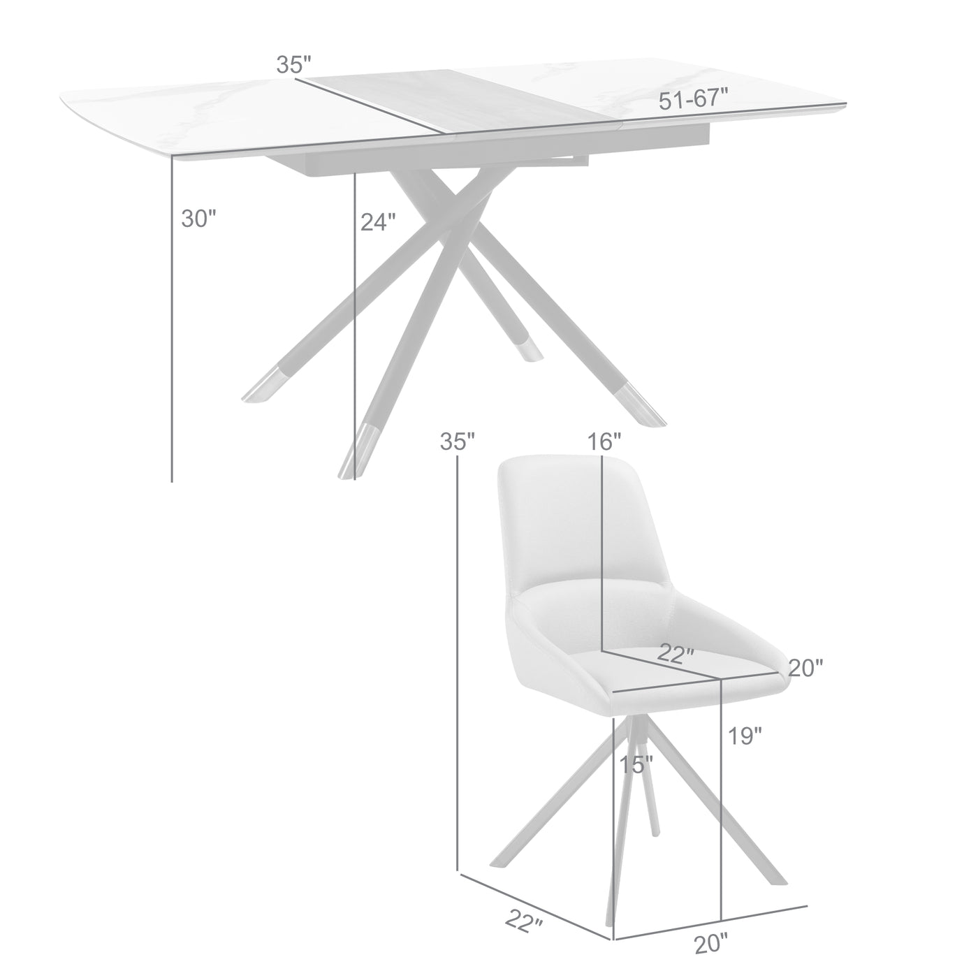Alora and Maverick Extendable 5 Piece Dining Set
