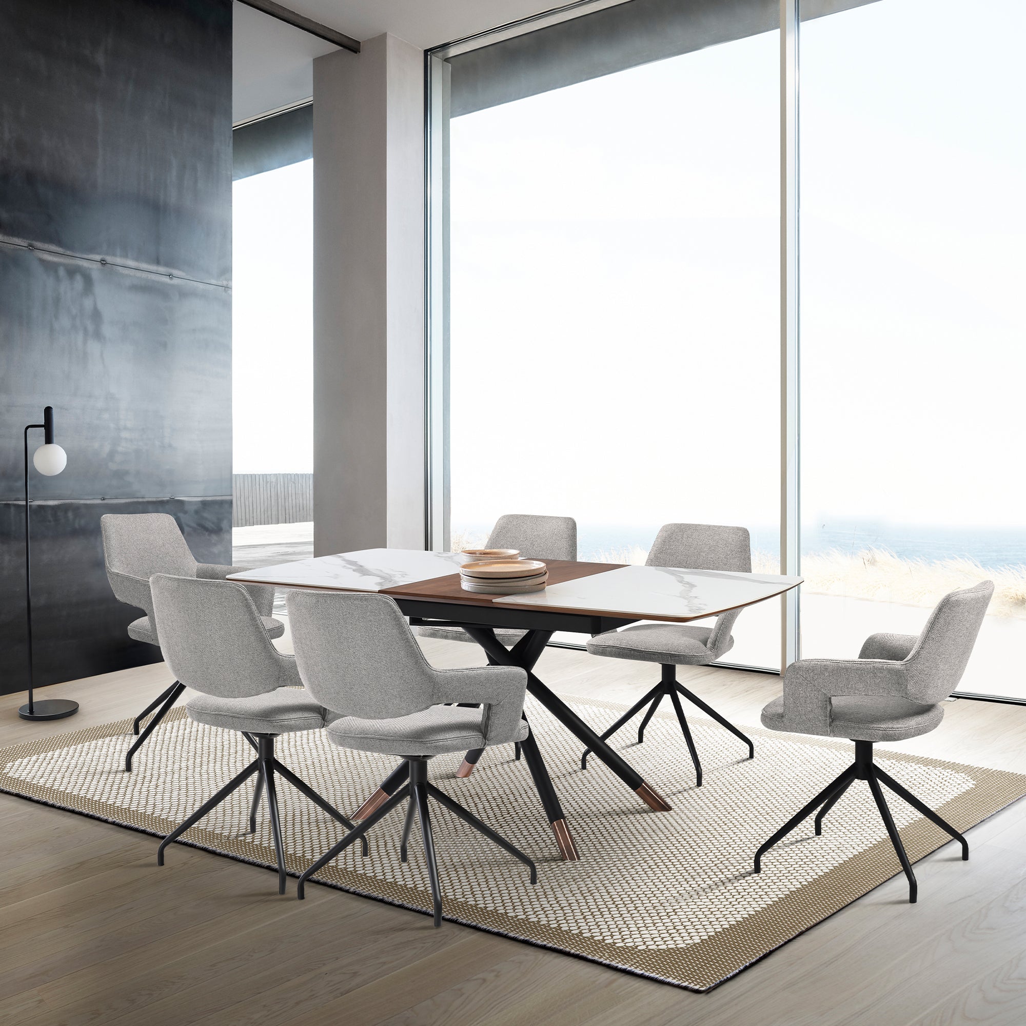 armen living Alora and Penny 7 Piece Extendable Dining Set