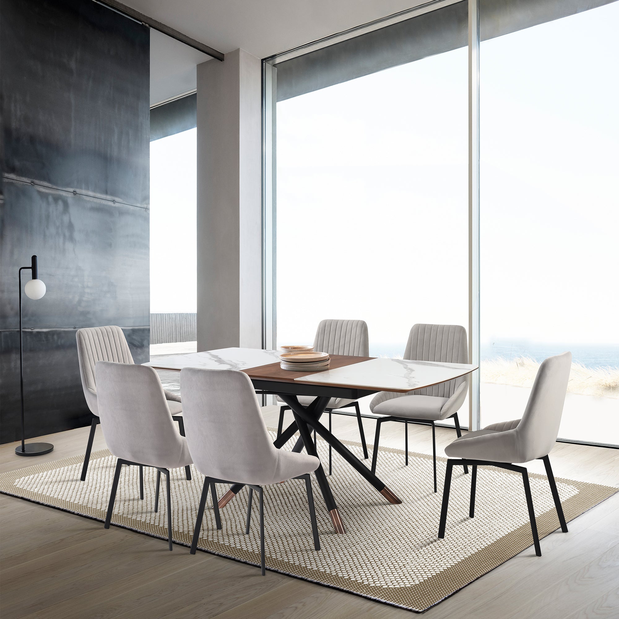 armen living Alora and Susie Extendable 7 Piece Dining Set